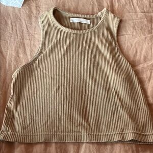 Beige Ribbed Crop Top by Oak + Fort